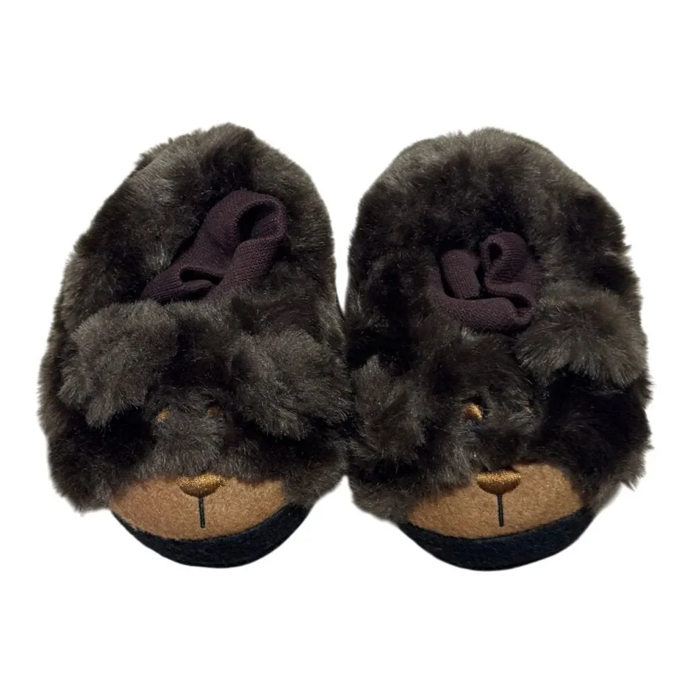 L.L. Bean Toddler Animal Paws Bear Slippers Sz 3-4 Faux Fur Paw Sole Cozy Indoor